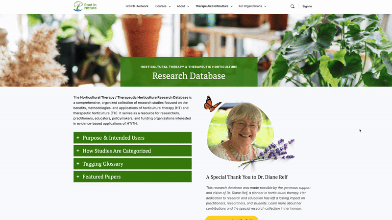 therapeutic horticulture research database