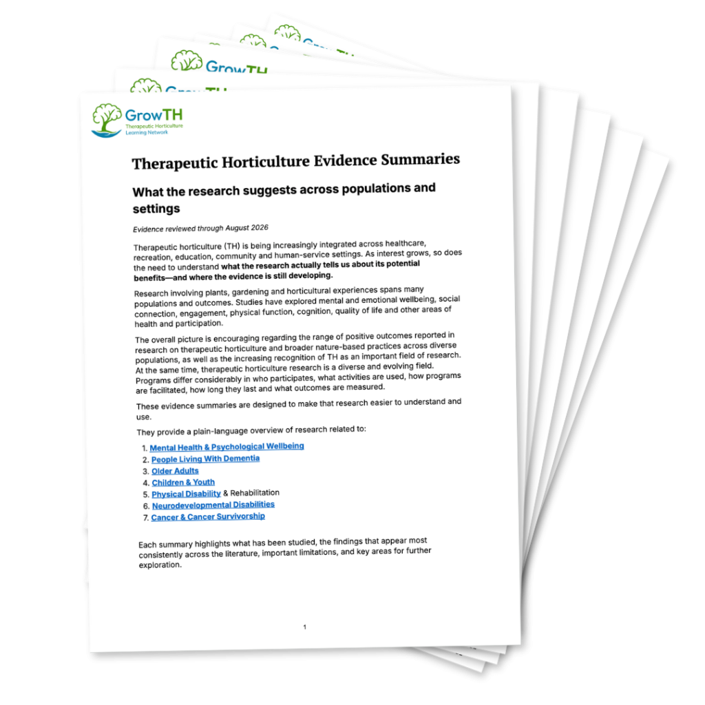 Therapeutic Horticulture Evidence Summaries
